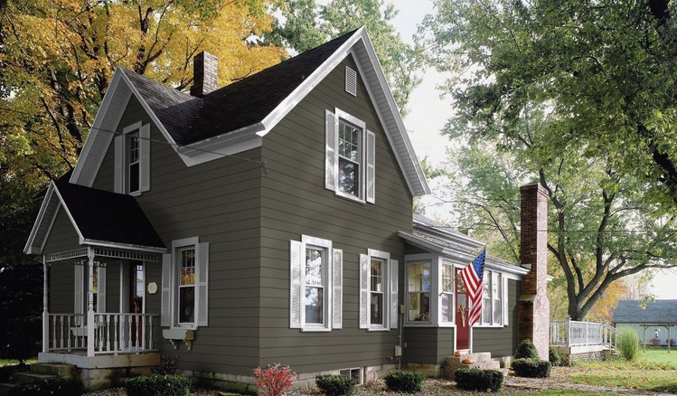 Dark Olive House with White Trim